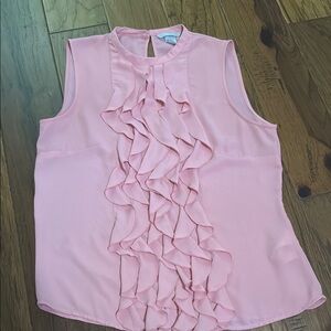 H&M Pink Sleeveless Ruffled Blouse with Mandarin Collar